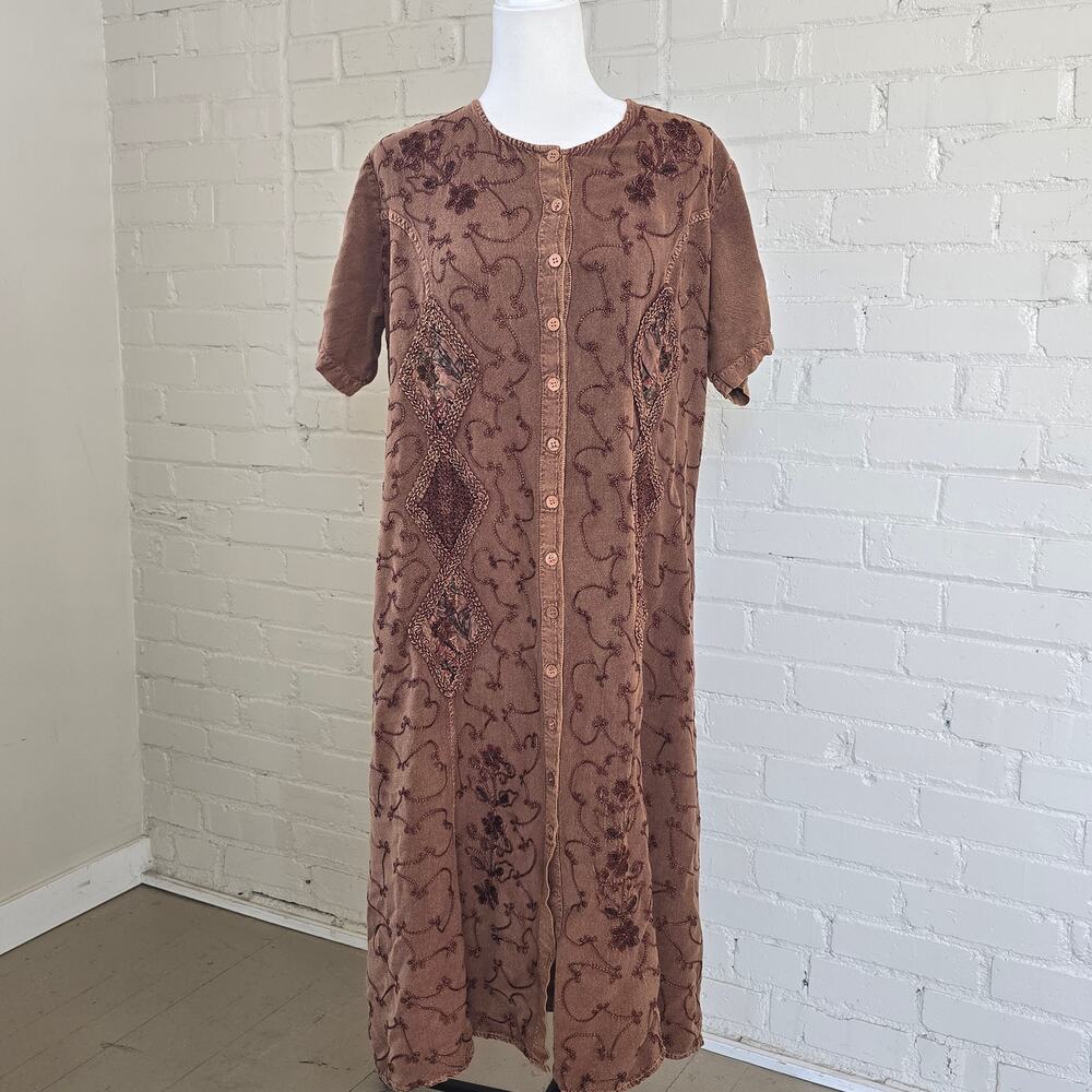 90s Vintage BT Embroidered Maxi Dress┃Botton Front┃Whimsigoth Fall Cottagecore